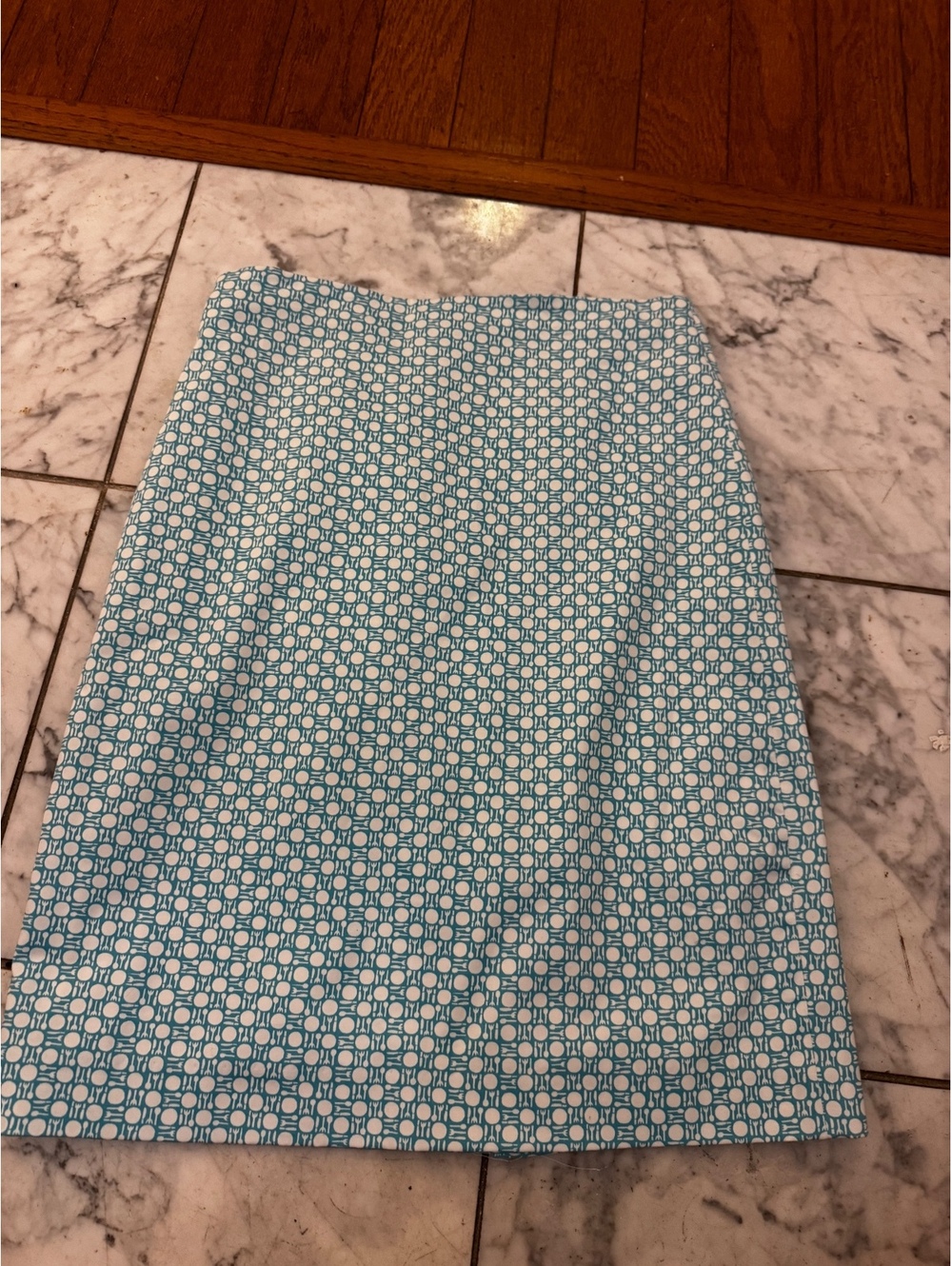 Talbots Petites Womens Skirt Size 8P Aqua White Geometric Print Pencil